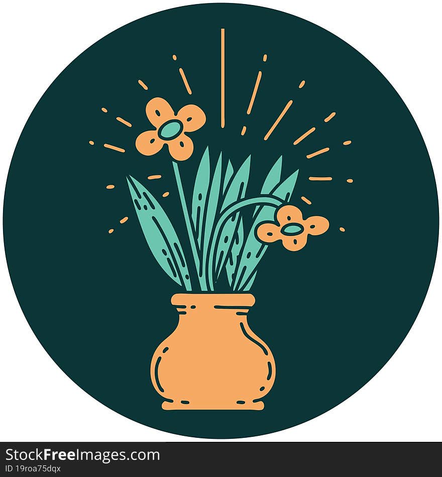 icon of tattoo style flowers in vase