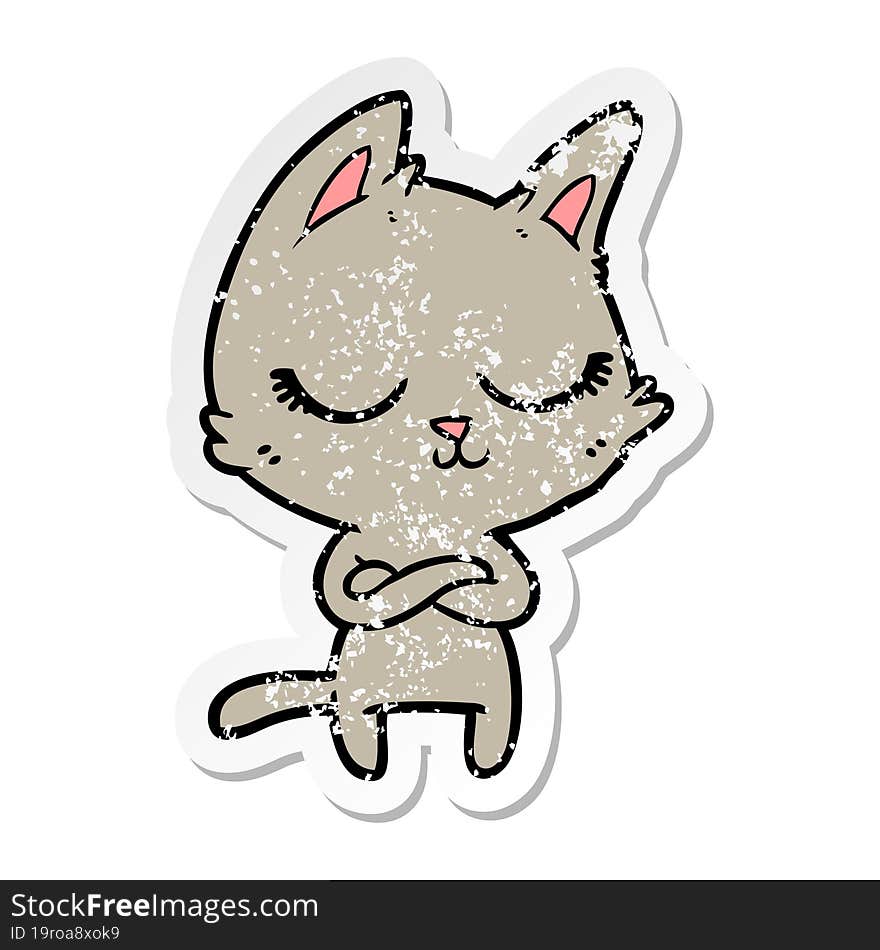 distressed sticker of a calm cartoon cat