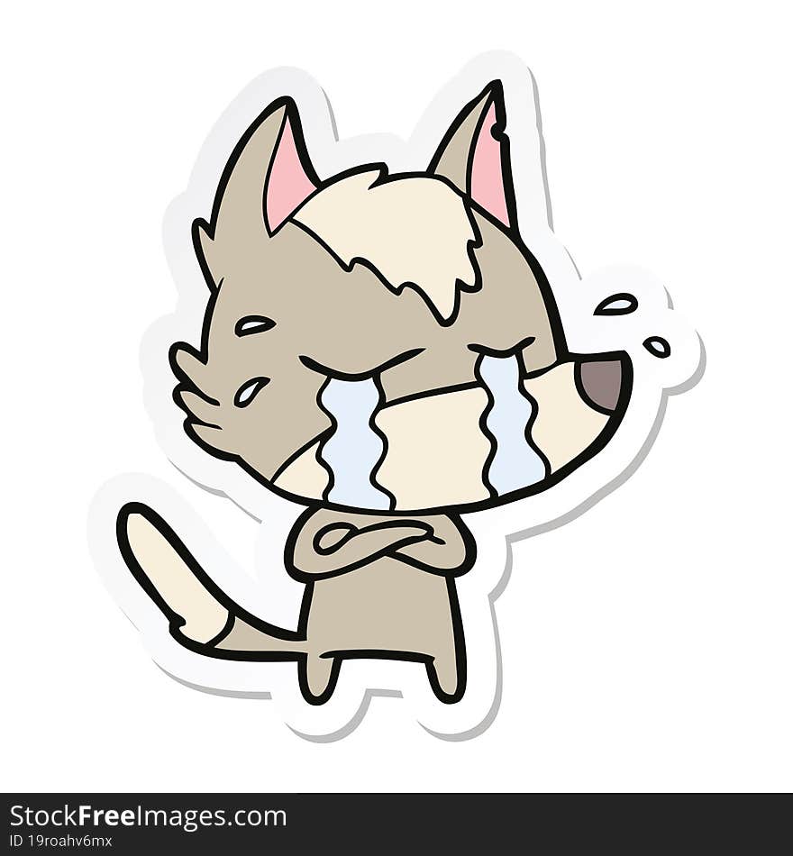 Sticker Of A Cartoon Crying Wolf