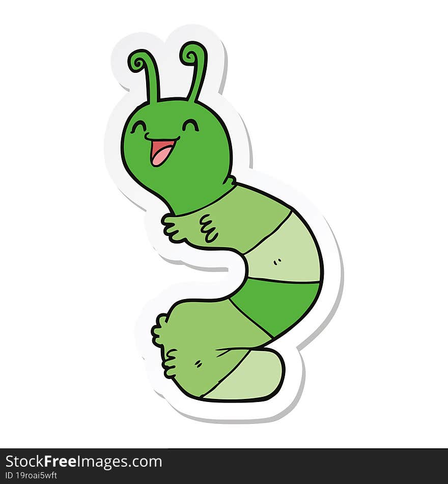 sticker of a cartoon happy caterpillar