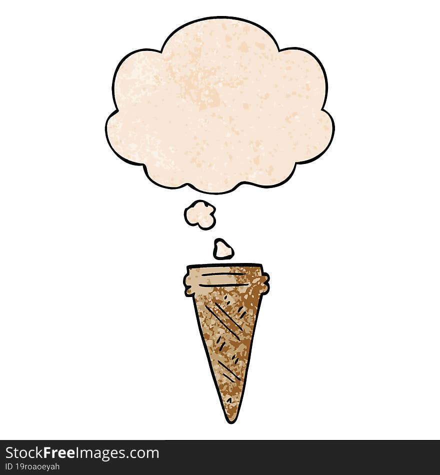 cartoon ice cream cone and thought bubble in grunge texture pattern style