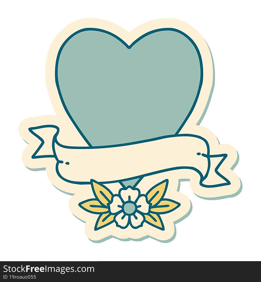 sticker of tattoo in traditional style of a heart and banner. sticker of tattoo in traditional style of a heart and banner