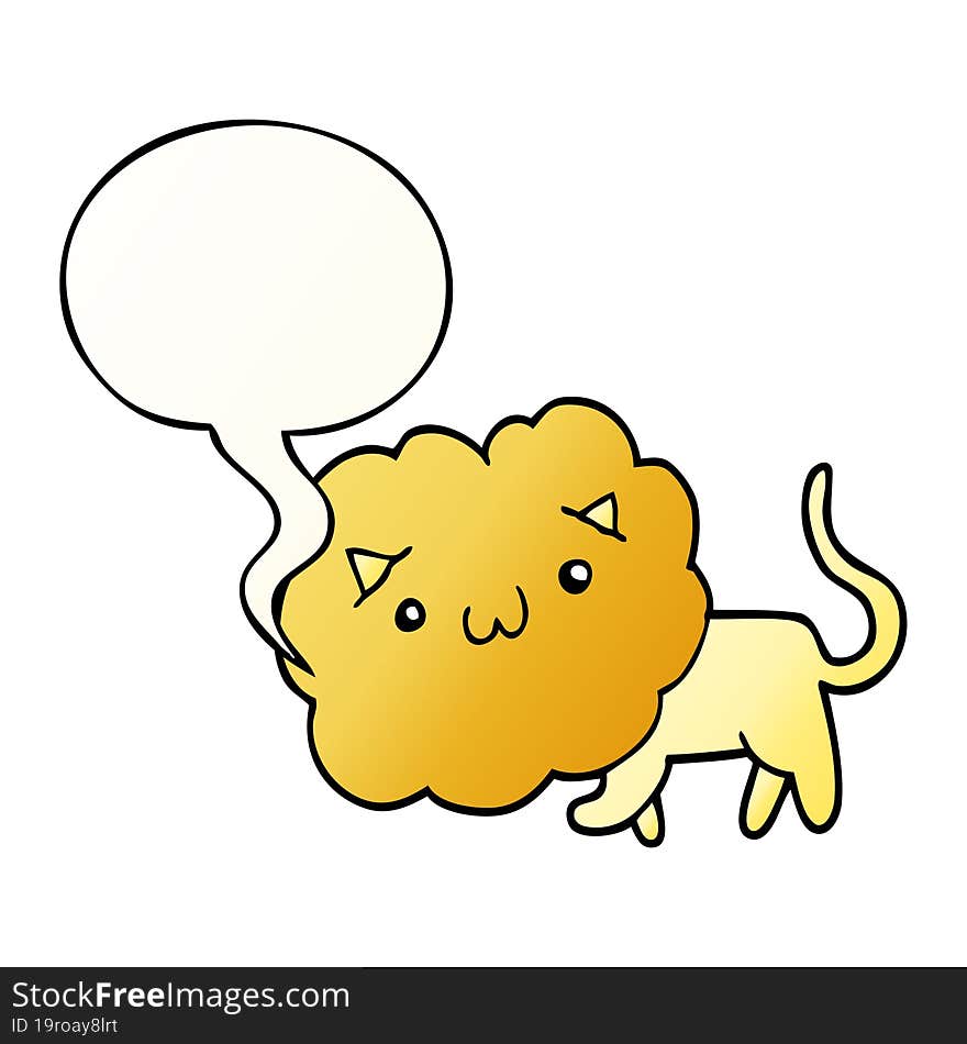 cute cartoon lion and speech bubble in smooth gradient style