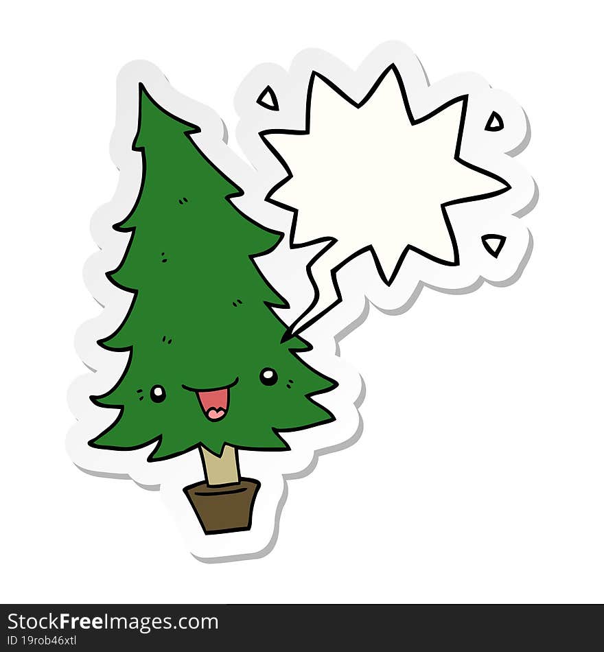 cute cartoon christmas tree with speech bubble sticker