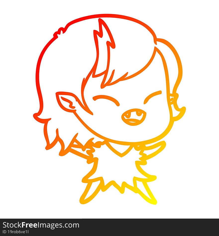 warm gradient line drawing cartoon laughing vampire girl