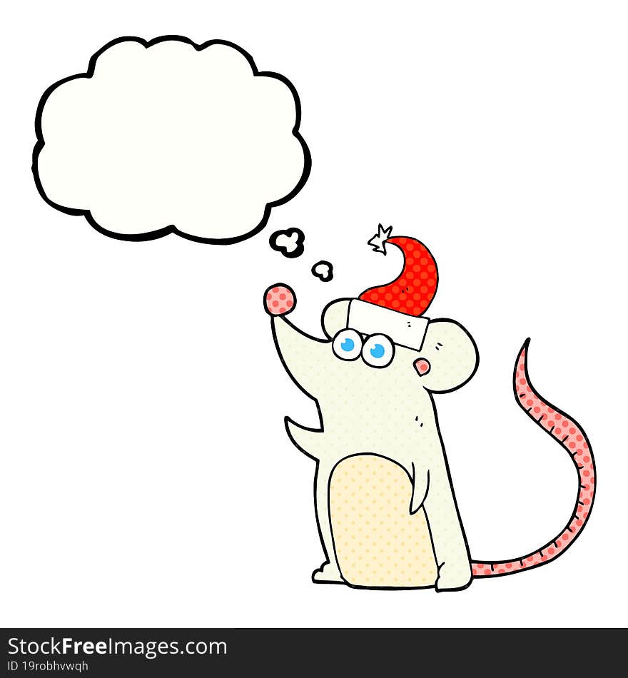 thought bubble cartoon mouse in christmas hat