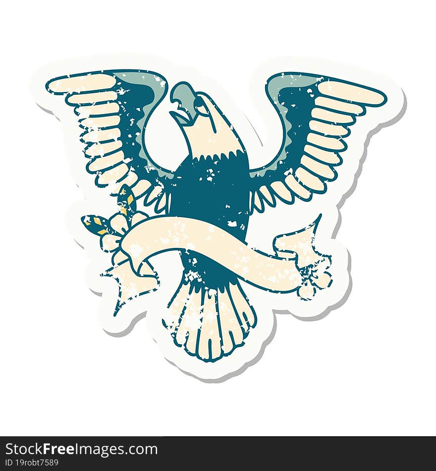 grunge sticker with banner of an american eagle