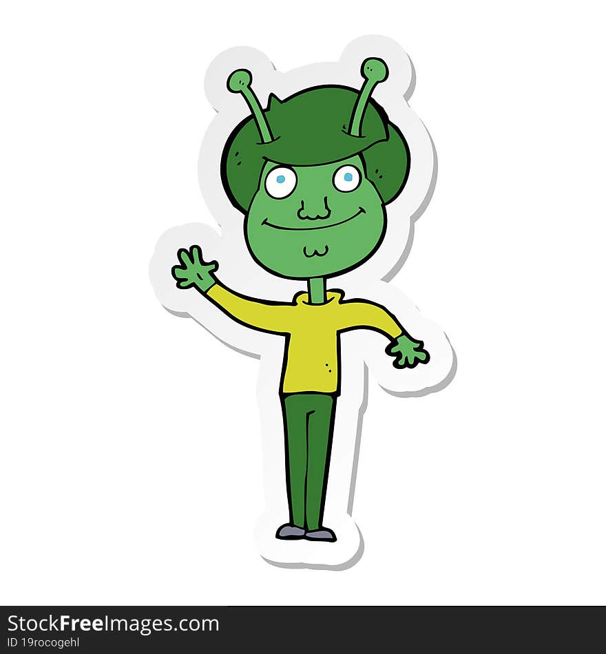 sticker of a cartoon space alien