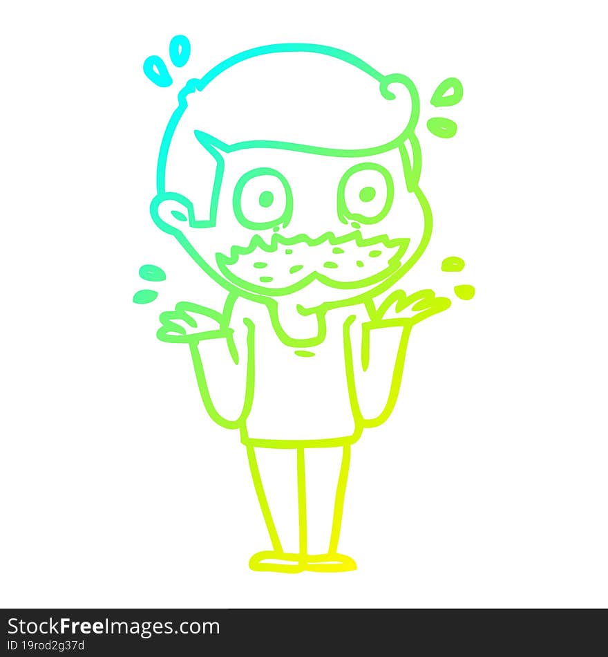 Cold Gradient Line Drawing Cartoon Man With Mustache Shocked