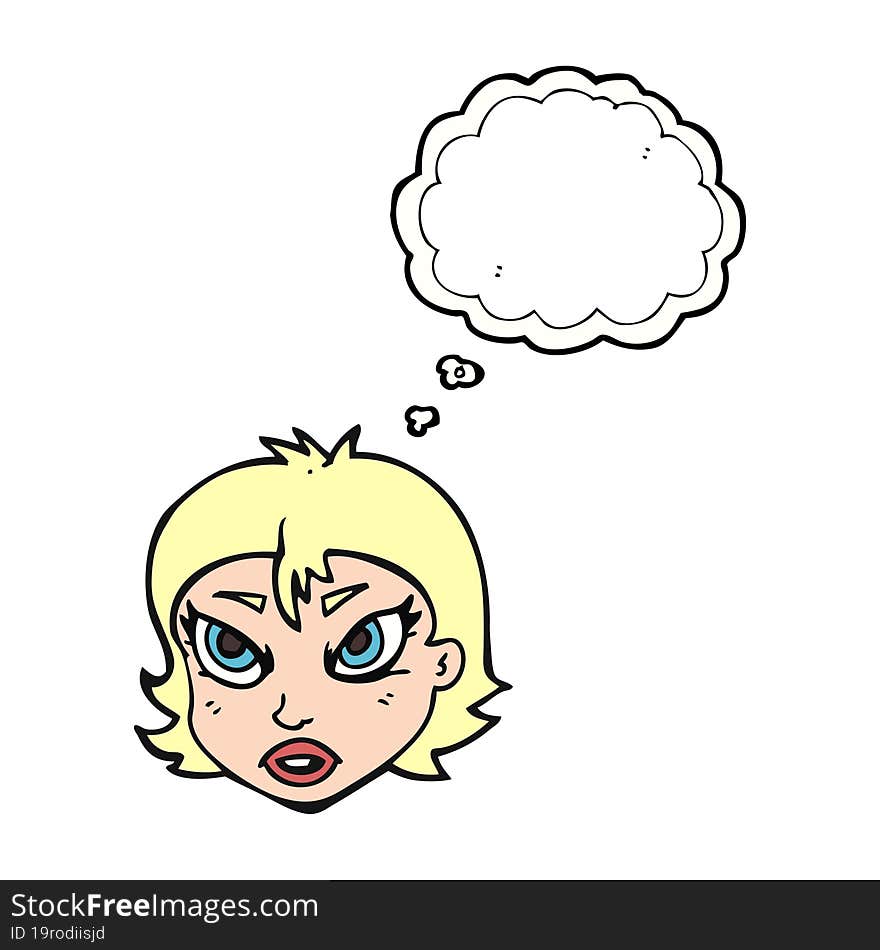 freehand drawn thought bubble cartoon angry female face