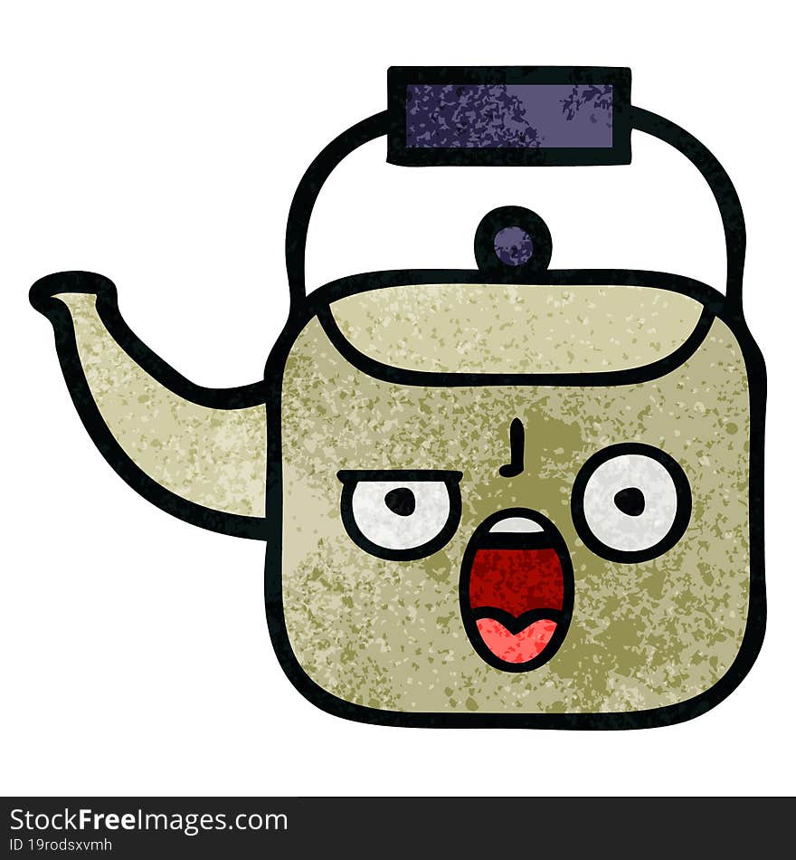 Retro Grunge Texture Cartoon Kettle