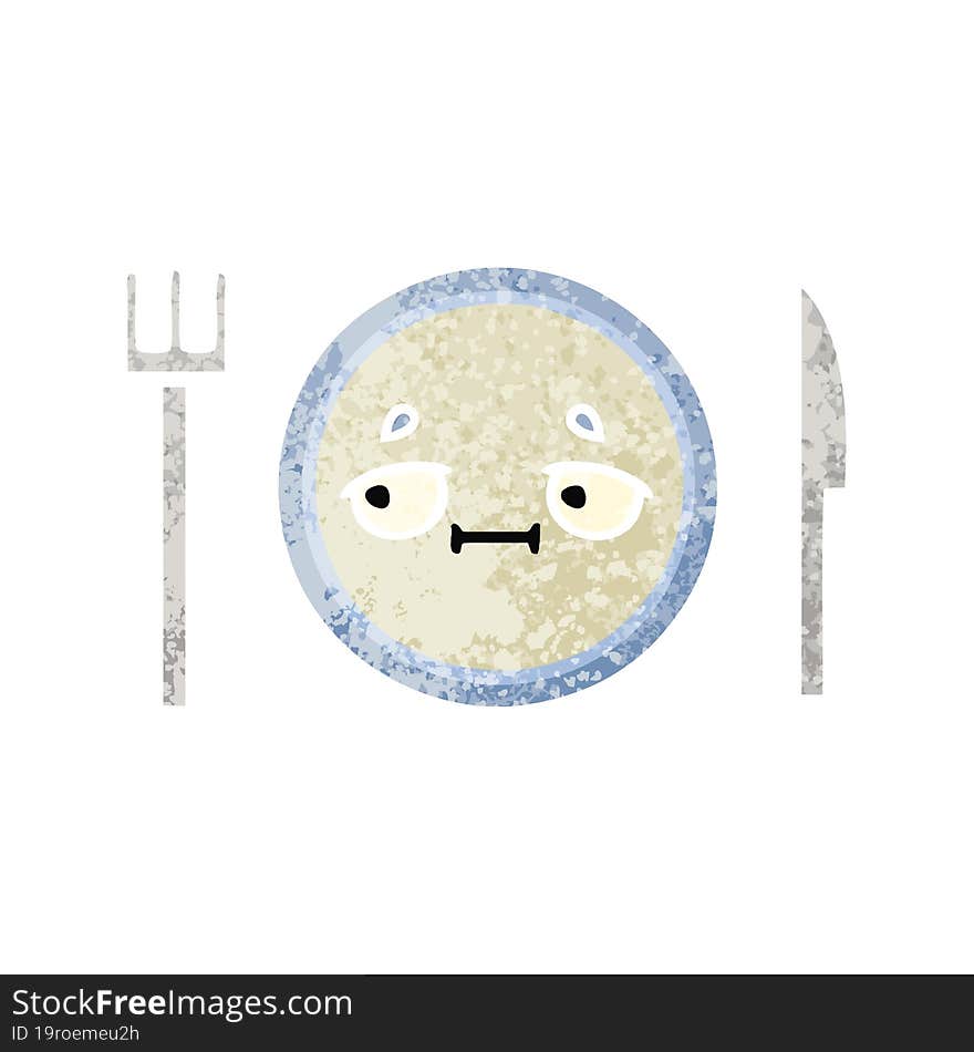 retro illustration style cartoon of a dinner plate