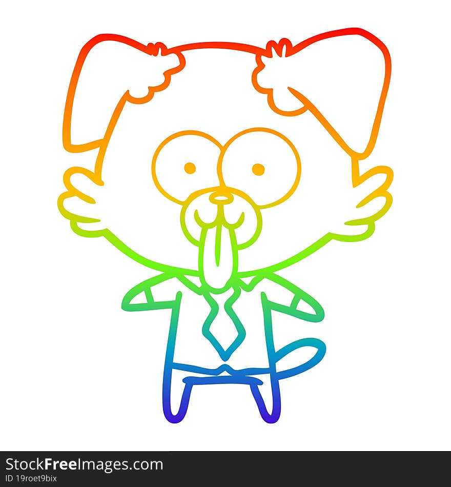 Rainbow Gradient Line Drawing Cartoon Dog With Tongue Sticking Out