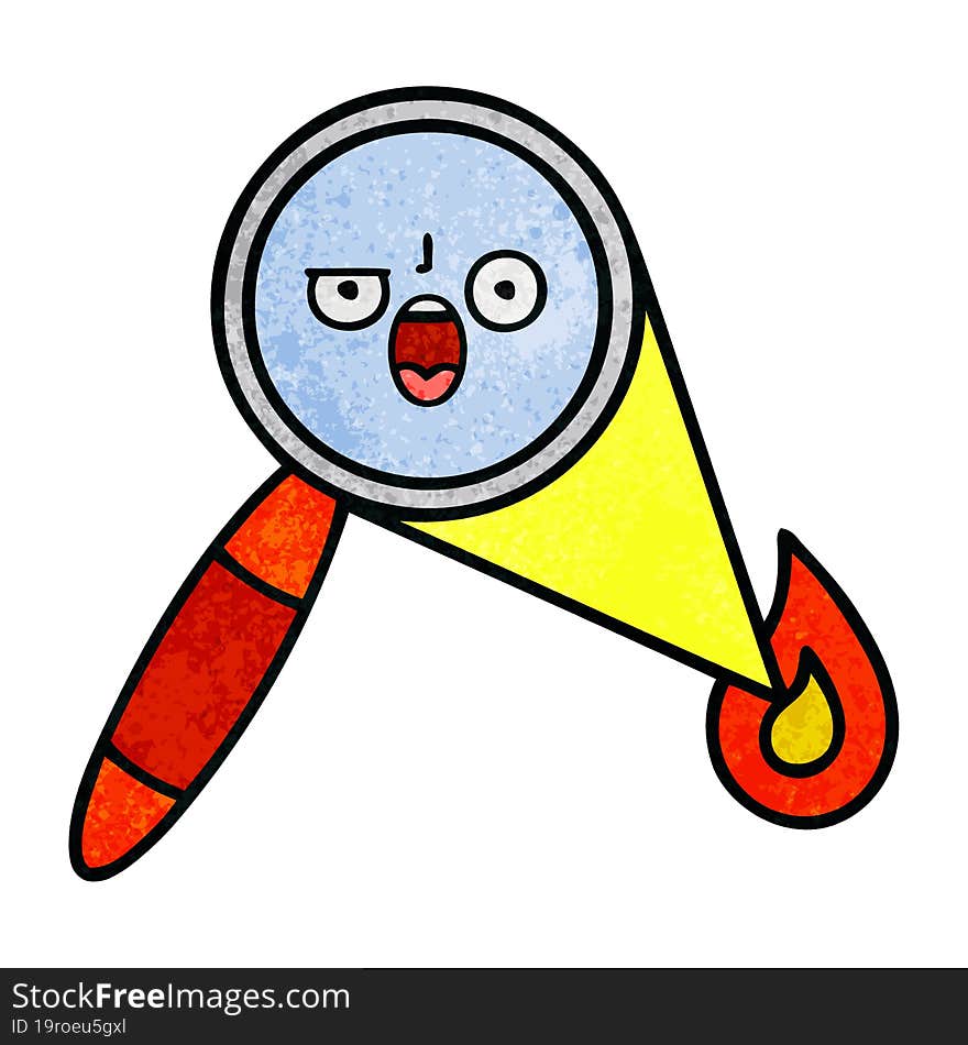 retro grunge texture cartoon of a magnifying glass