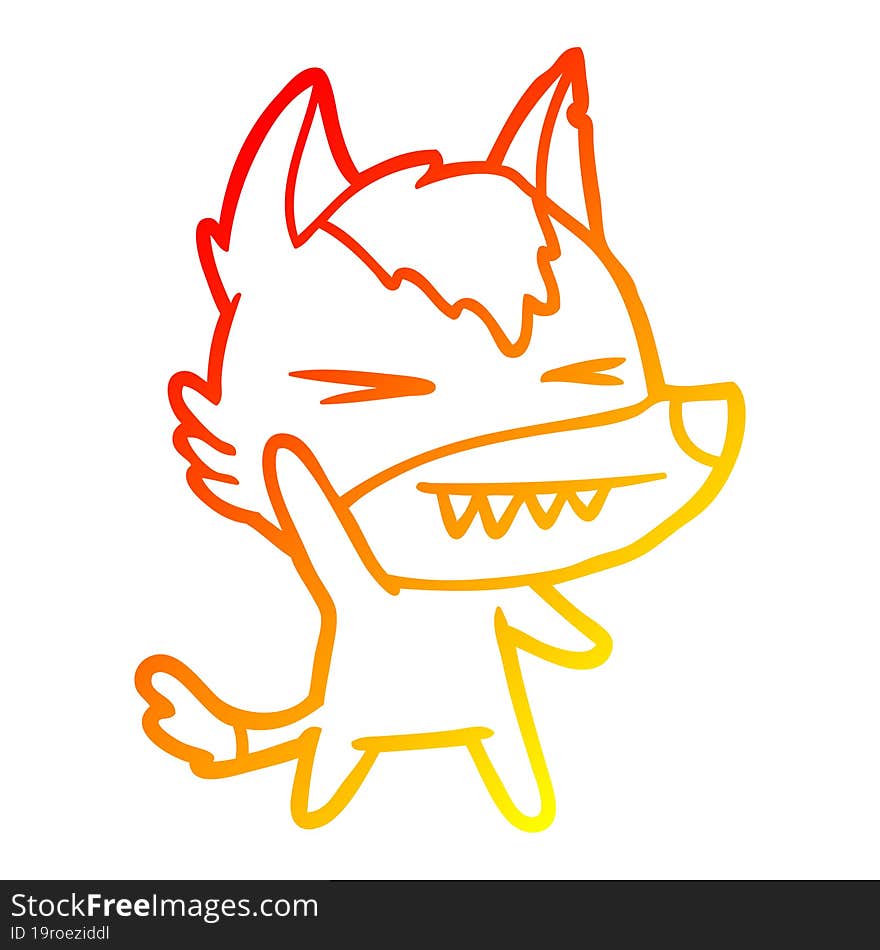 warm gradient line drawing of a angry wolf cartoon