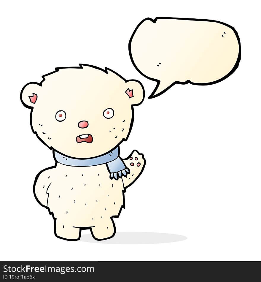 Cartoon Polar Bear Wearing Scarf With Speech Bubble