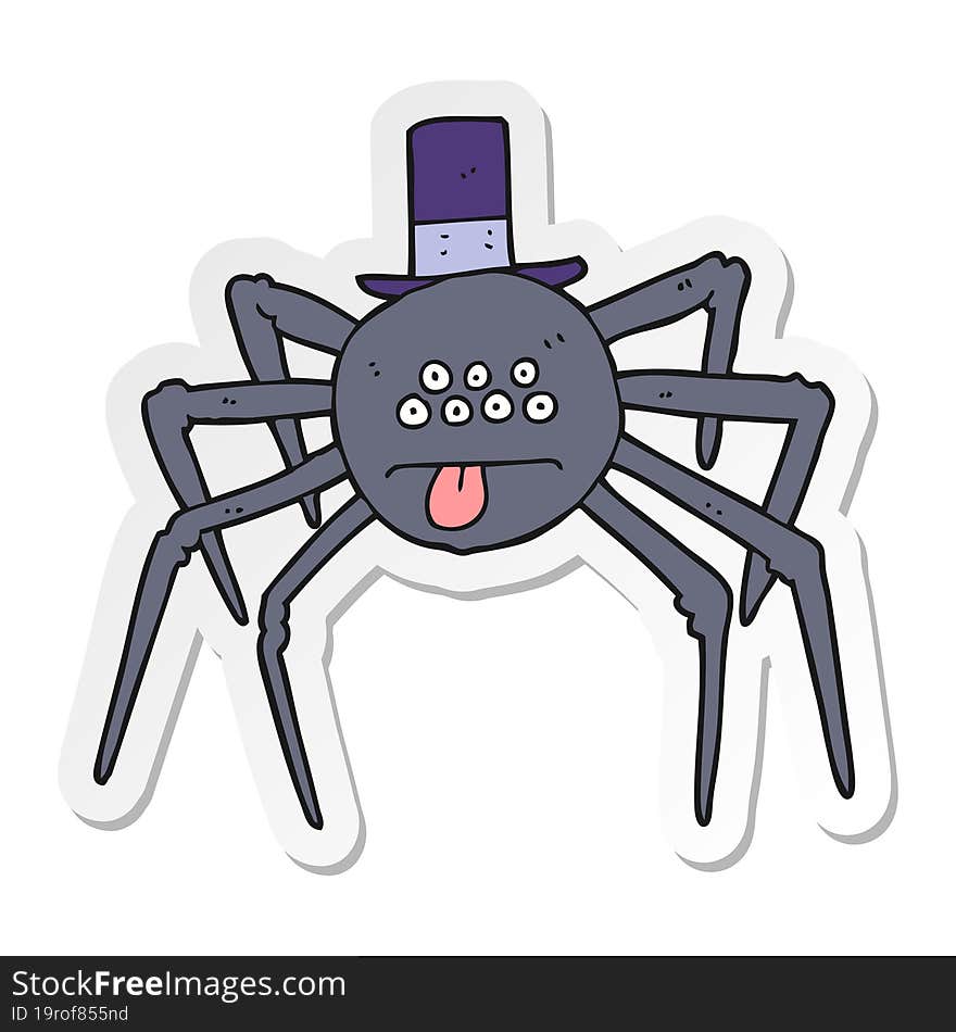 Sticker Of A Cartoon Halloween Spider In Top Hat