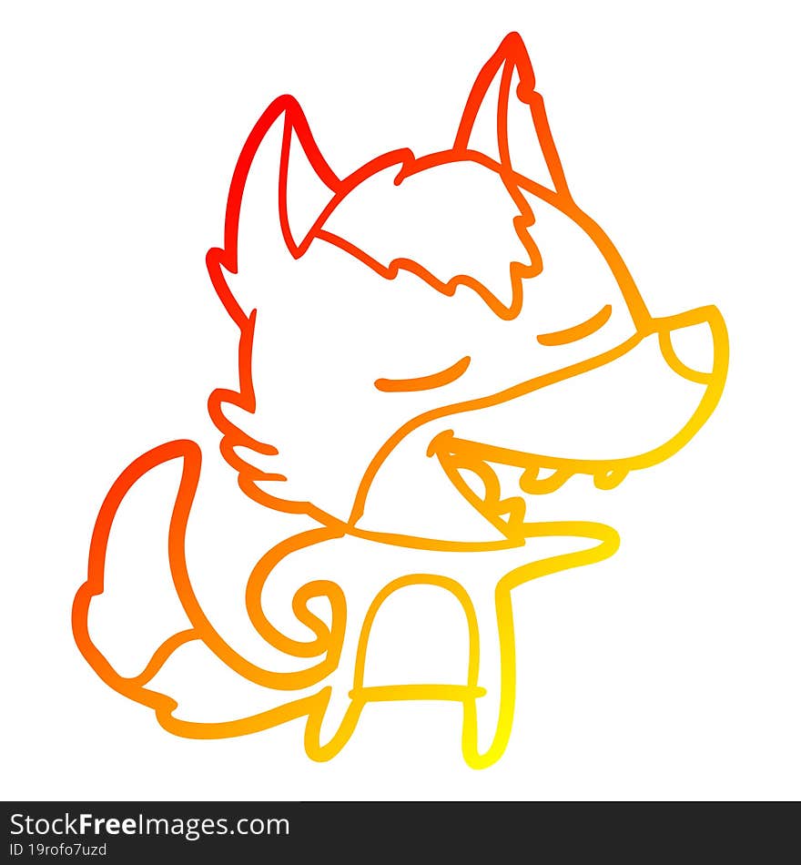 warm gradient line drawing of a cartoon wolf laughing