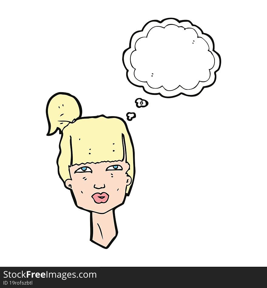 cartoon female head with thought bubble