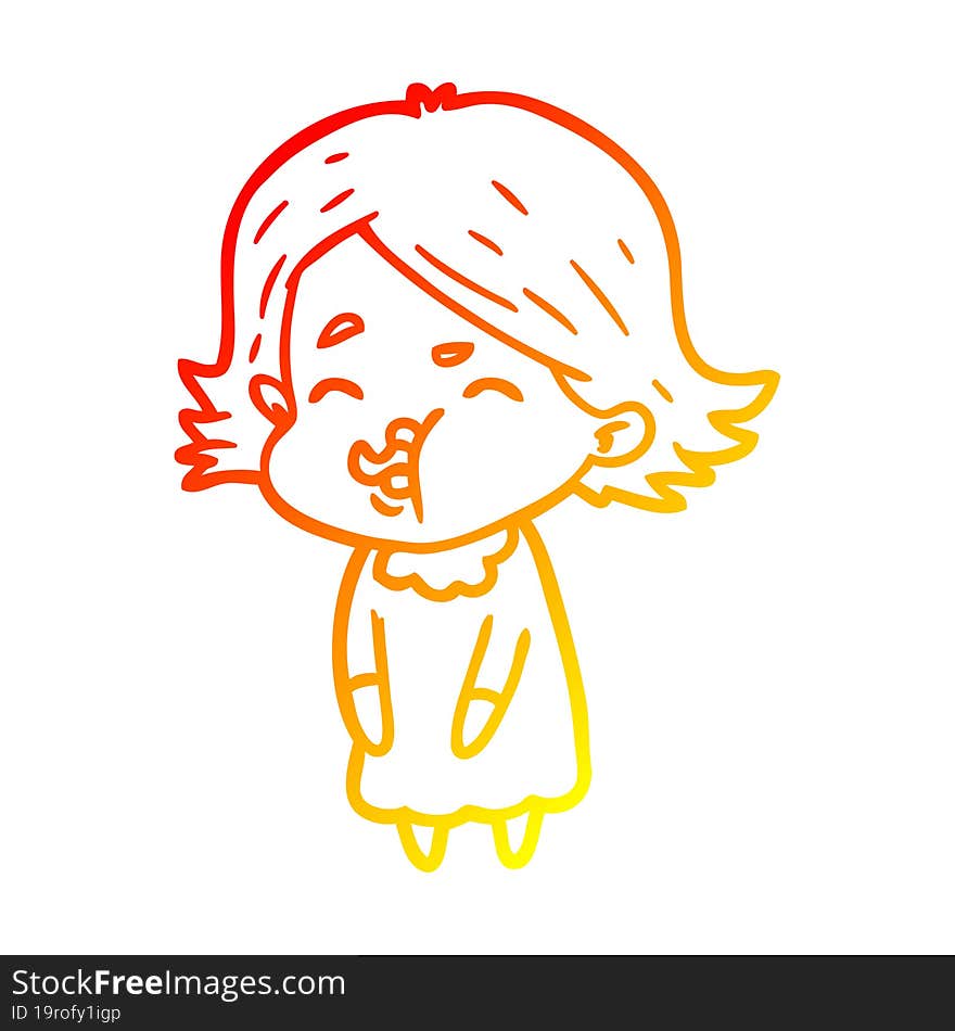 warm gradient line drawing cartoon girl pulling face