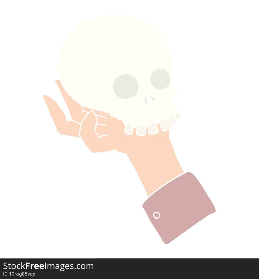 flat color style cartoon hand holding skull