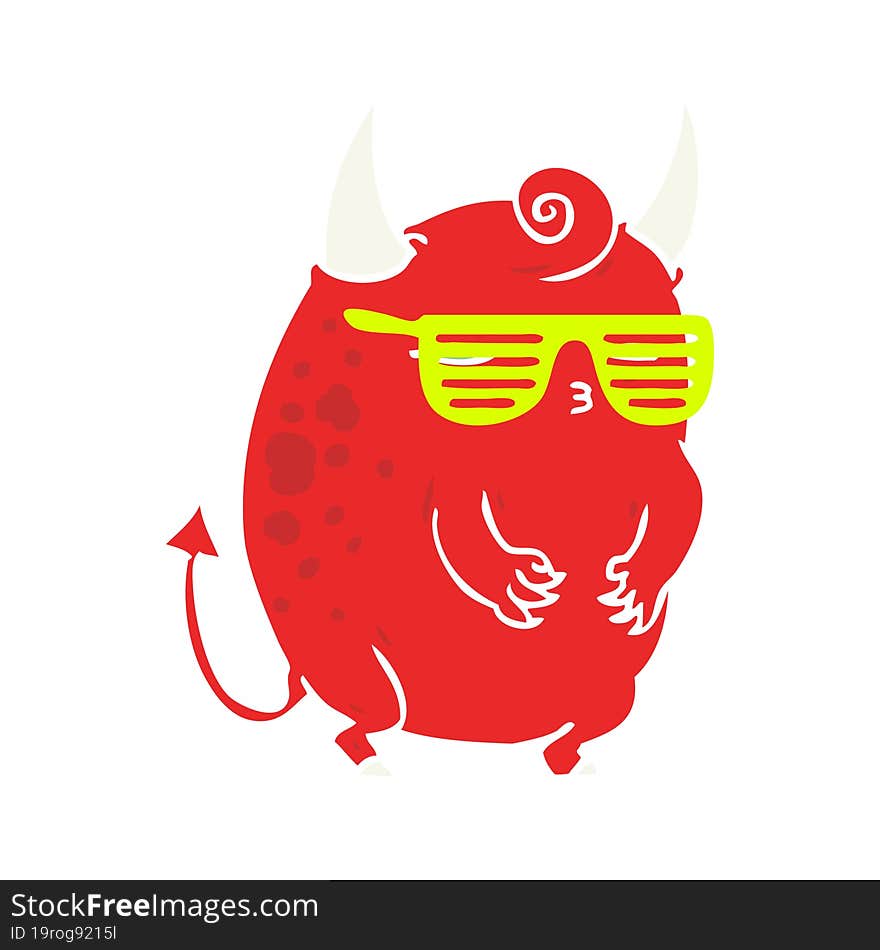 flat color style cartoon fat little halloween disco devil