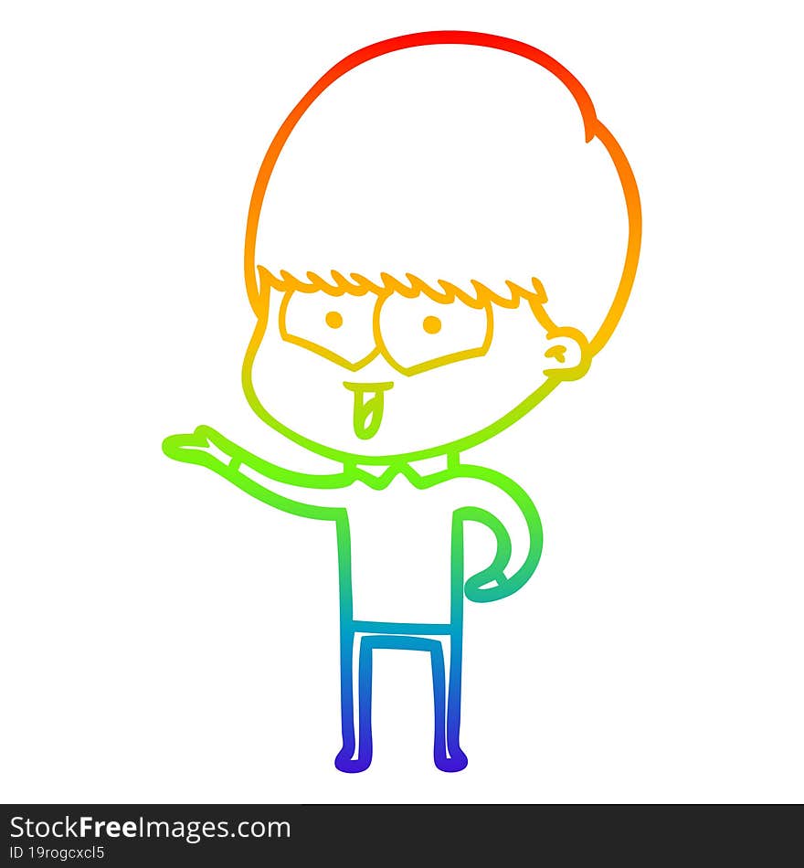 rainbow gradient line drawing of a cartoon happy boy