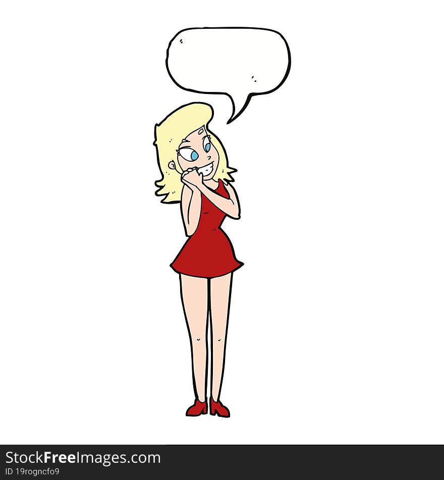 cartoon excited woman with speech bubble