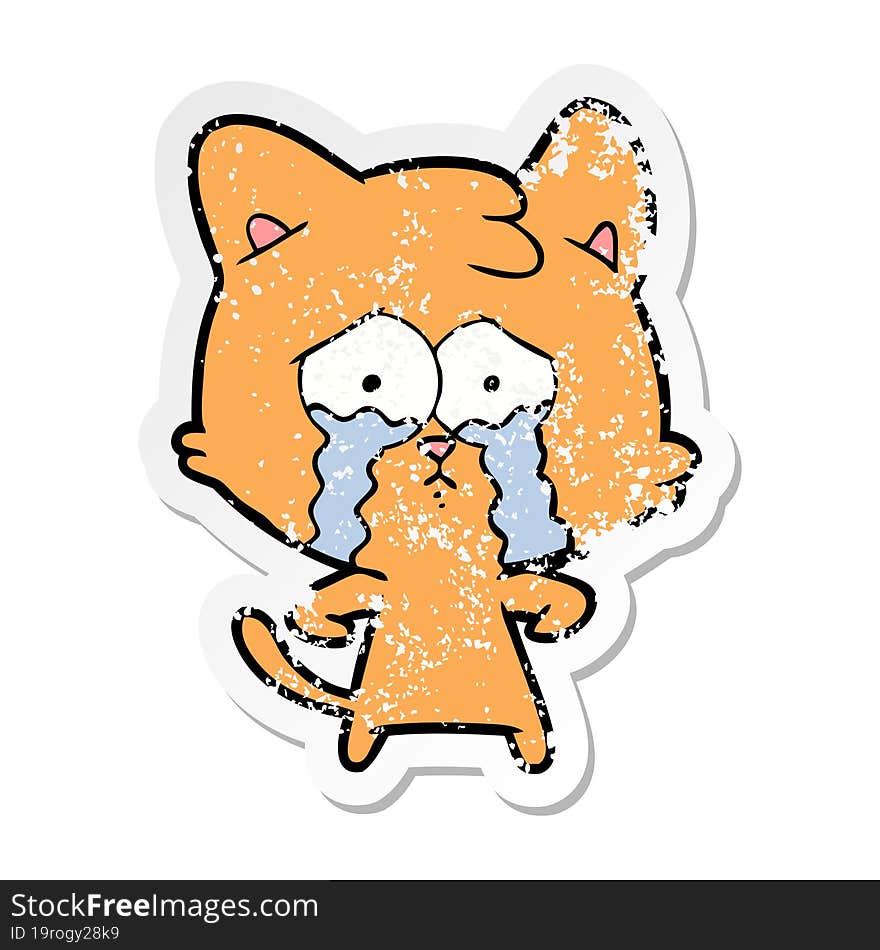 distressed sticker of a cartoon crying cat