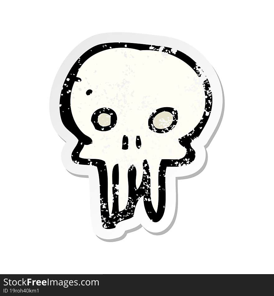 retro distressed sticker of a cartoon spooky skull symbol