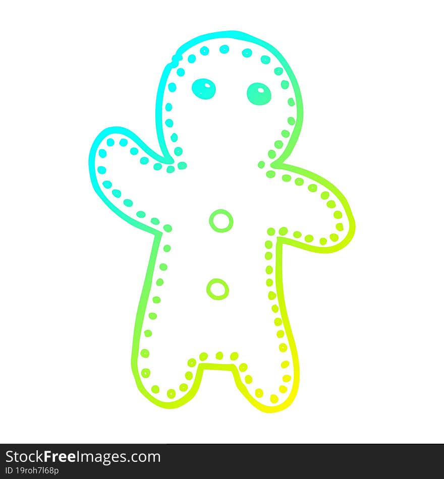 cold gradient line drawing cartoon gingerbread man