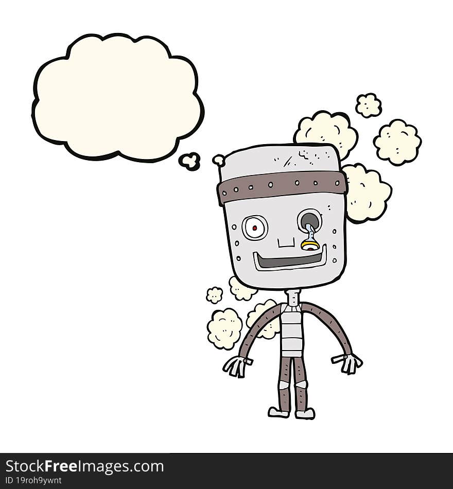 cartoon funny robot with thought bubble