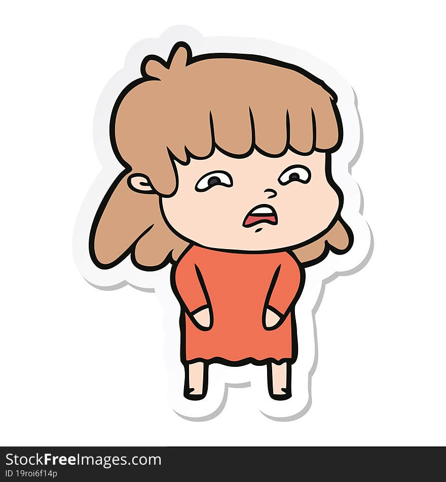 sticker of a cartoon worried woman