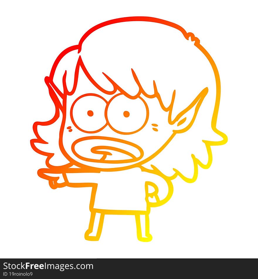 warm gradient line drawing cartoon shocked elf girl