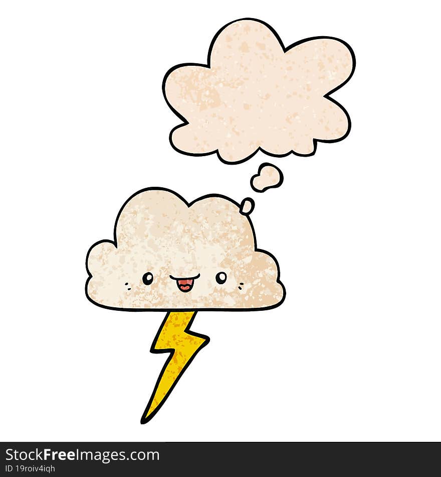 cartoon storm cloud and thought bubble in grunge texture pattern style