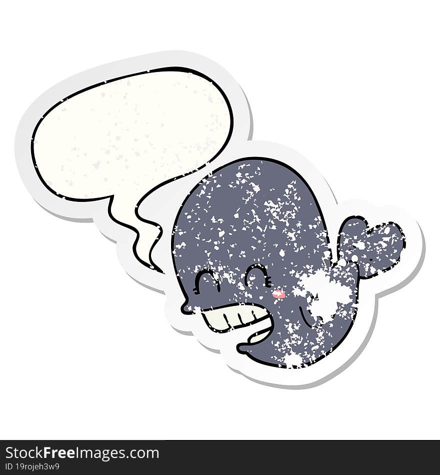 cartoon whale and speech bubble distressed sticker