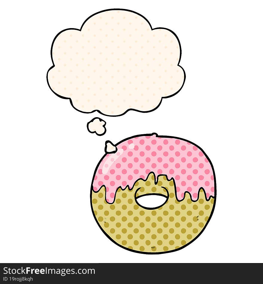 cartoon donut and thought bubble in comic book style