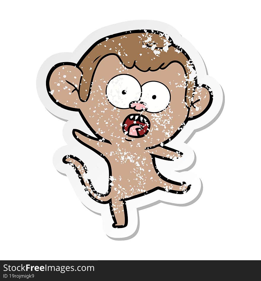 Distressed Sticker Of A Cartoon Shocked Monkey