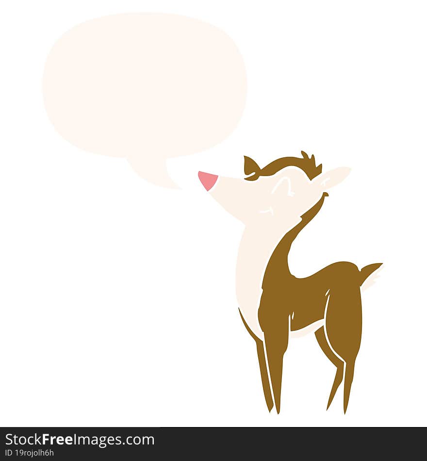 cartoon deer with speech bubble in retro style