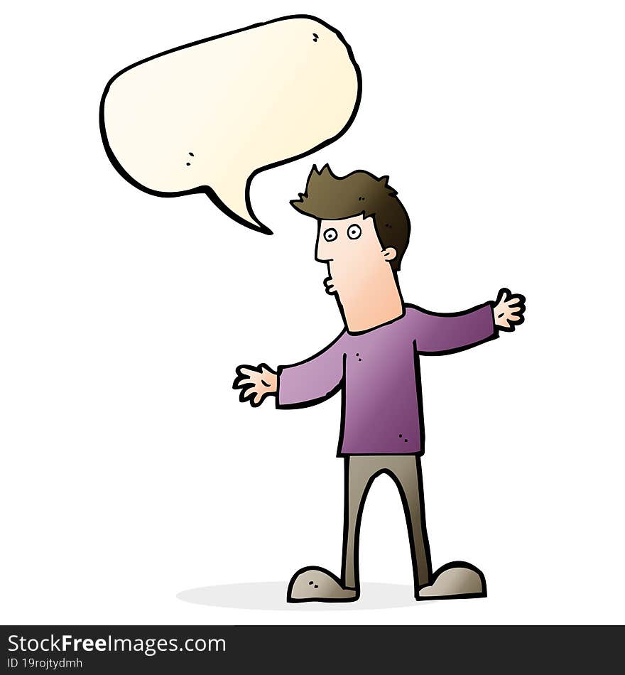 cartoon curious man with speech bubble