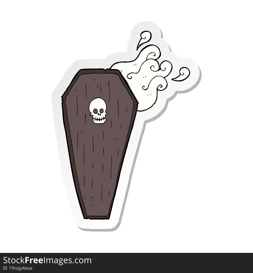 sticker of a spooky cartoon coffin