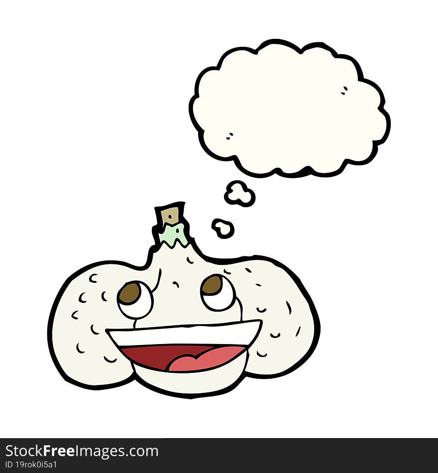 cartoon garlic with thought bubble