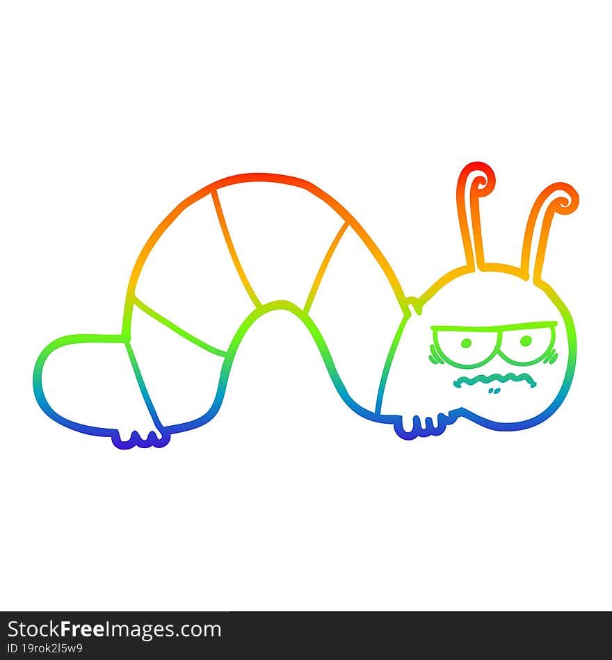 Rainbow Gradient Line Drawing Cartoon Grumpy Caterpillar