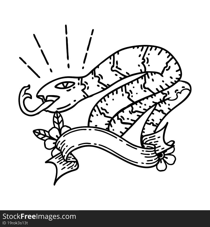 Banner With Black Line Work Tattoo Style Hissing Snake