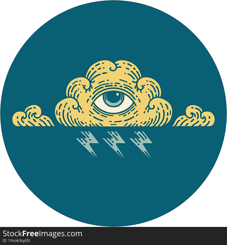 tattoo style icon of an all seeing eye cloud