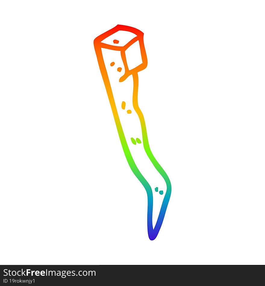 rainbow gradient line drawing cartoon old bent iron nail