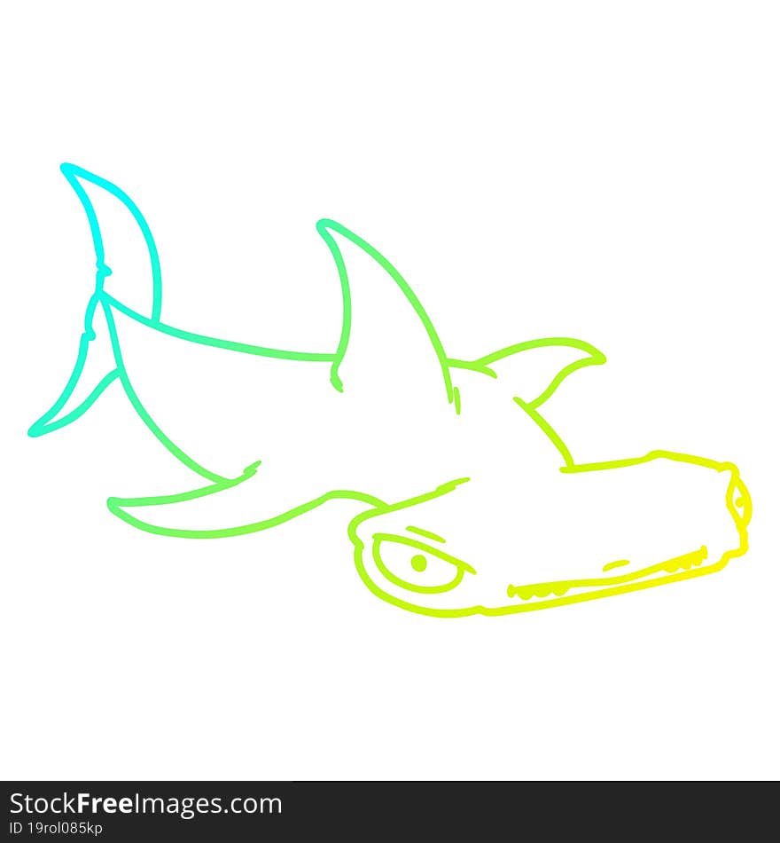 cold gradient line drawing cartoon hammerhead shark