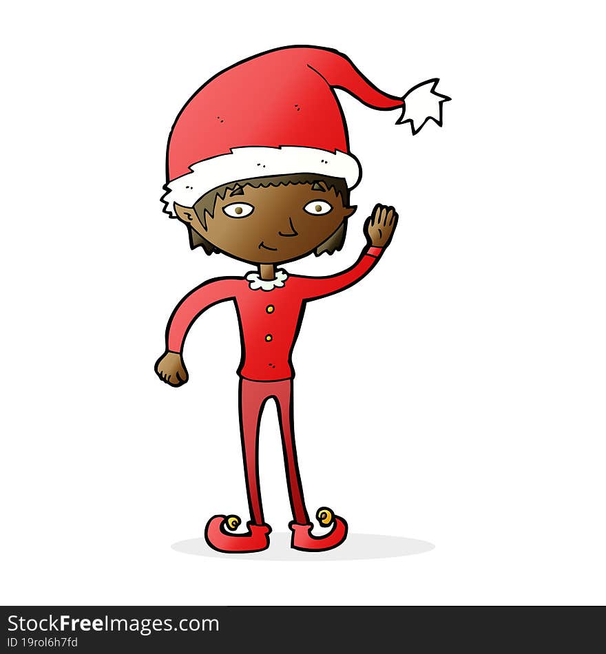 cartoon waving christmas elf