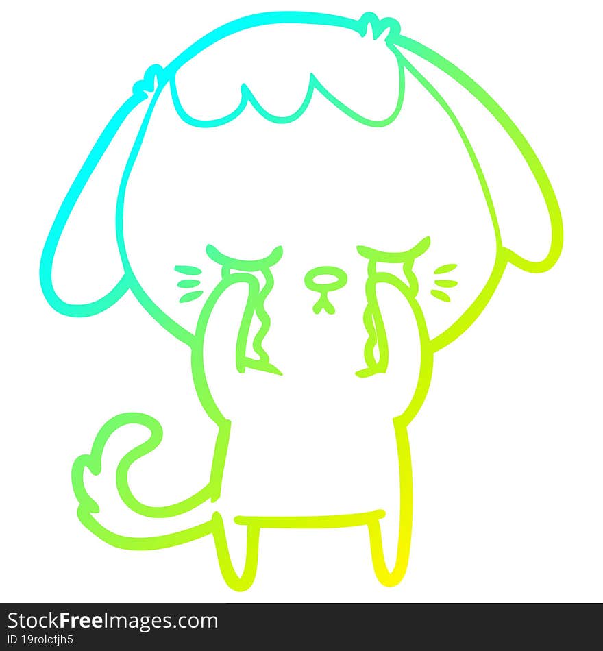 cold gradient line drawing of a cute puppy crying cartoon