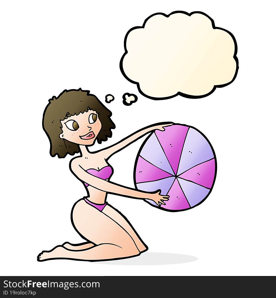 Cartoon Bikini Girl With Beach Ball With Thought Bubble